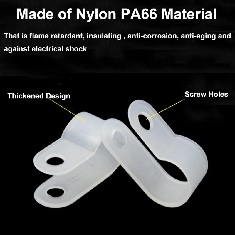 Teansic 100 Pcs White Nylon R-Type Cable Clamps, 3/4 Inch Cable Organizer Assortment Kit for Wire Management - Image 3
